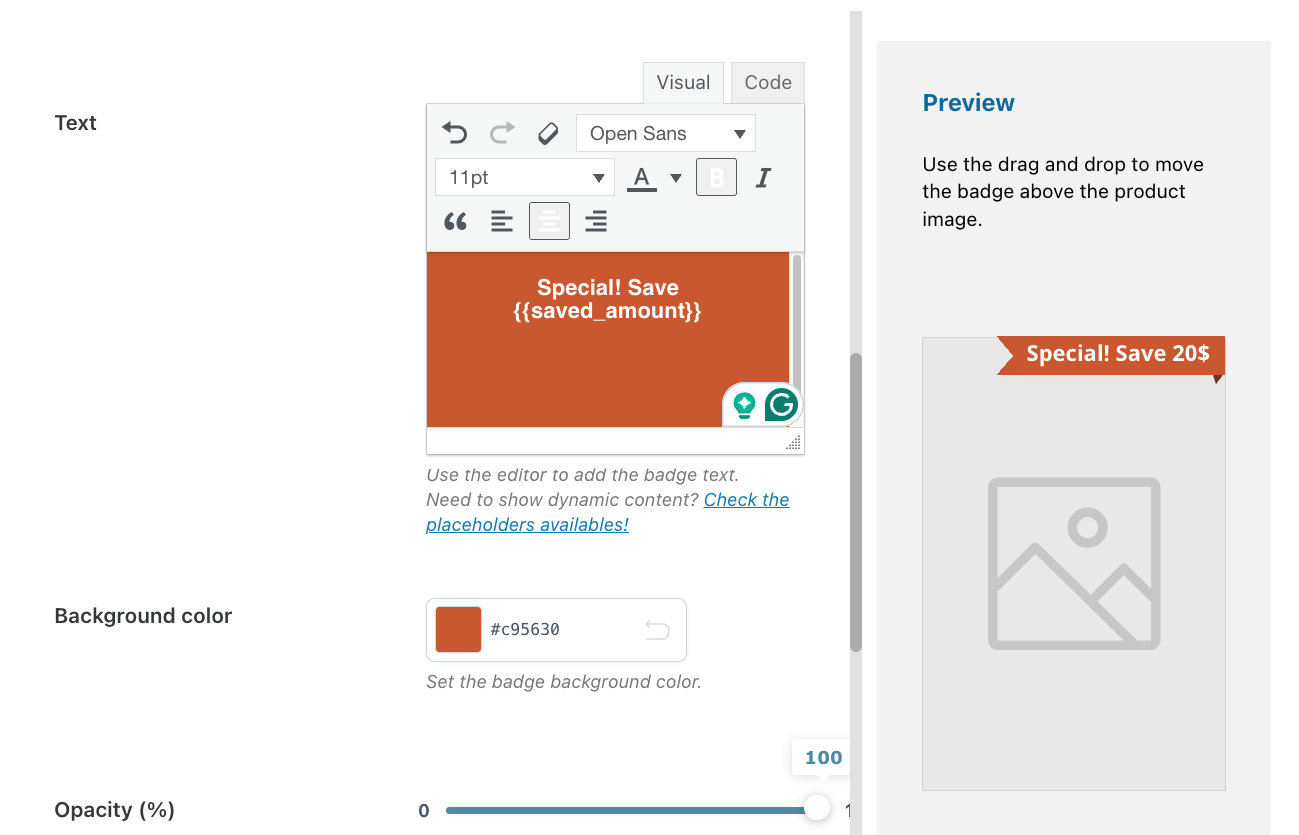 Choosing a dynamic placeholder for the badge text 