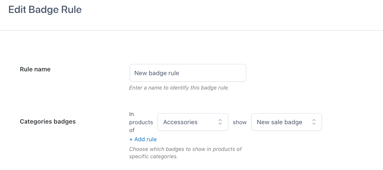 Naming the badge rule and adding the chosen category