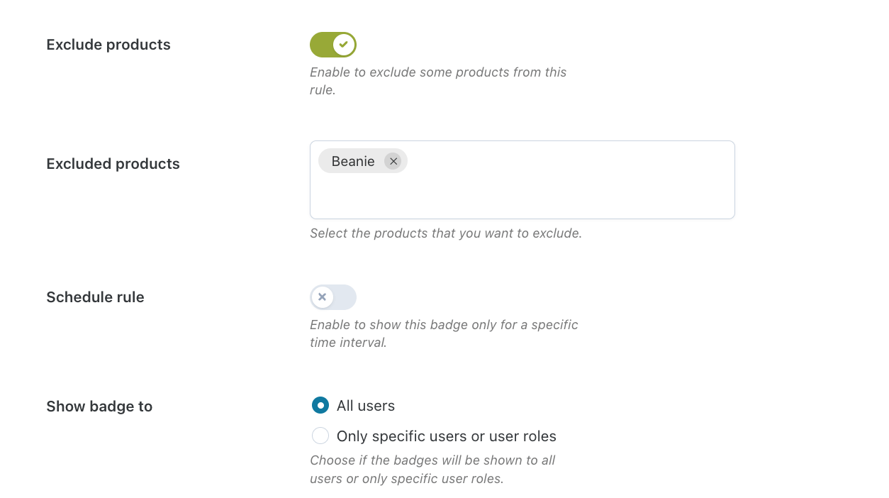 Badge rule additional settings
