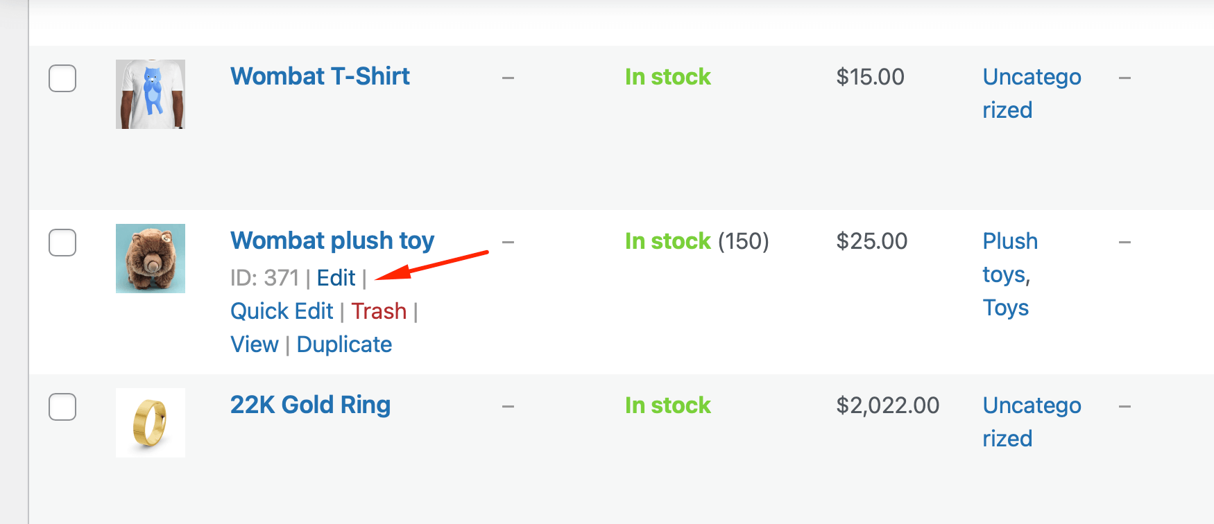 Edit existing product
