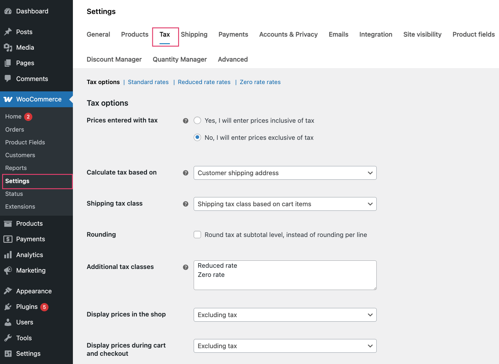 2 – WooCommerce general tax settings