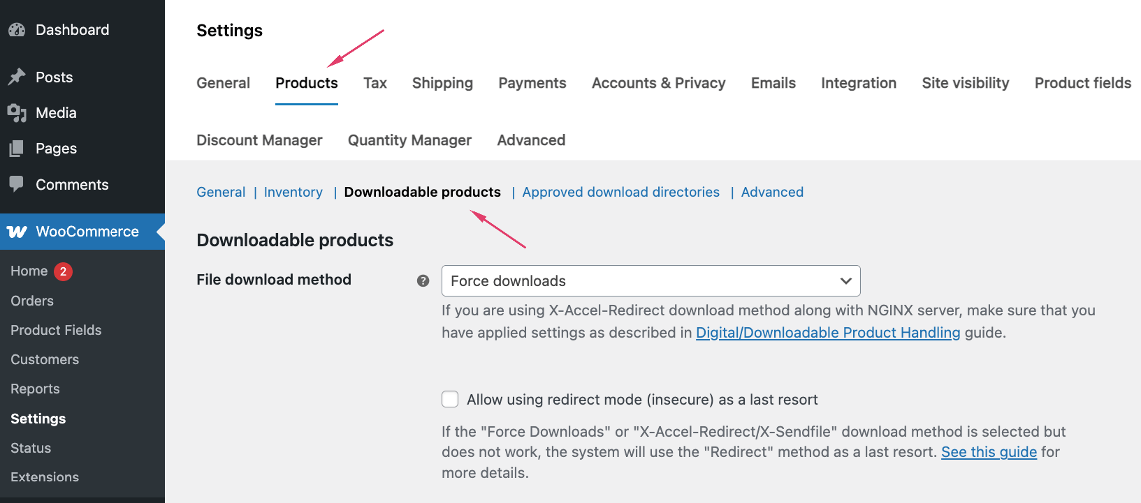 3 – Downloadable products global settings