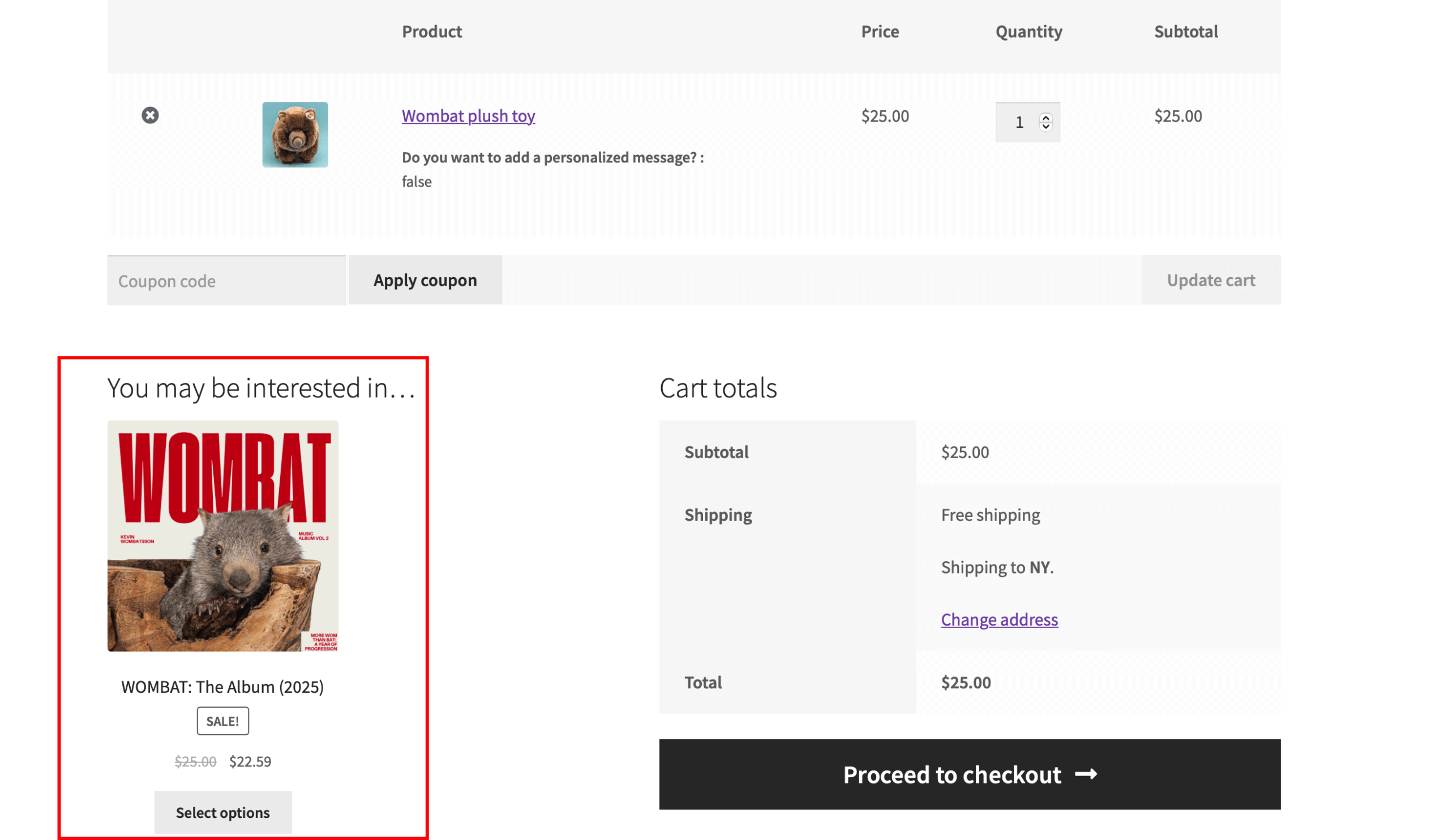 Example of cross-sell product in the cart