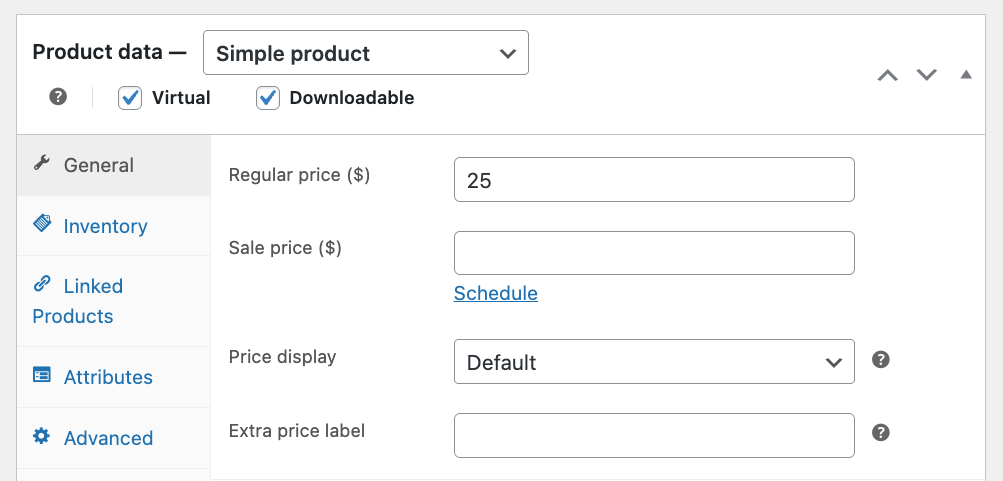 Pricing settings for a simple product