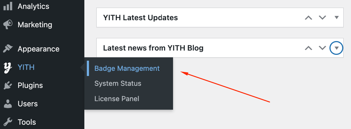 YITH badge management tab