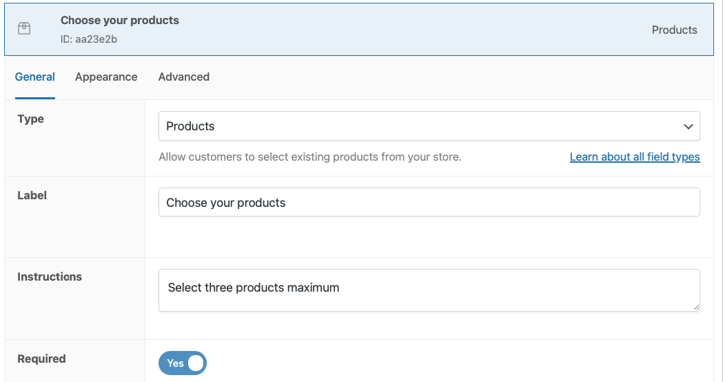 Adding a “Products” custom field