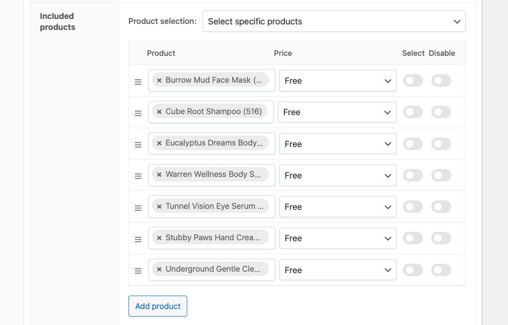 Adding child products to a product field