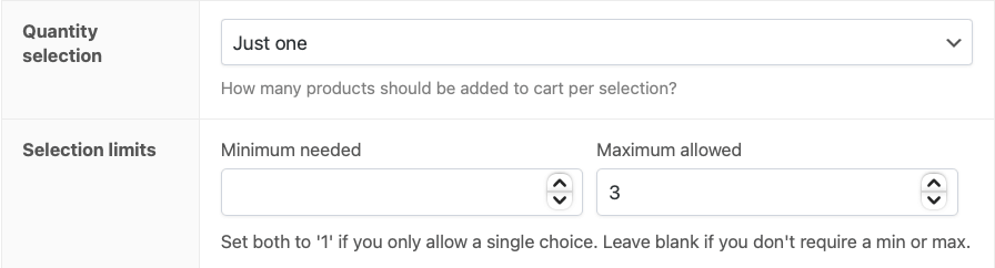 Adding a maximum limit for choosing child products