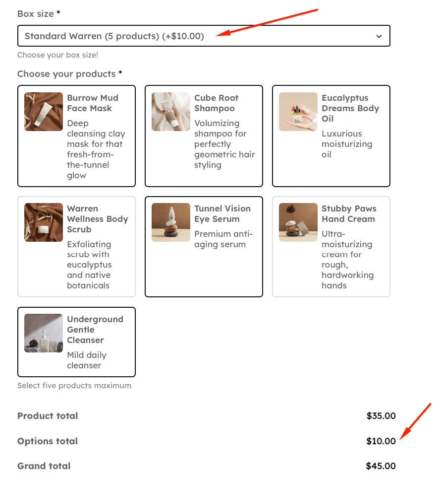Pricing calculations for a custom beauty box