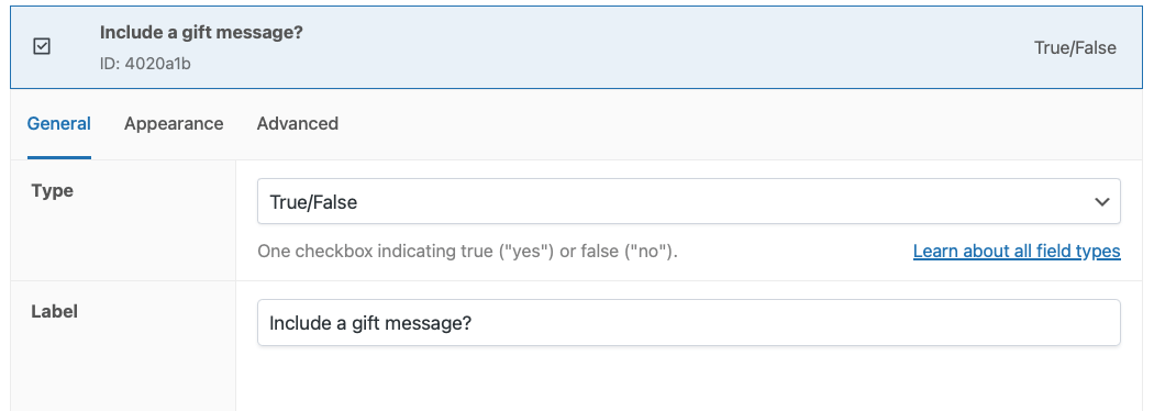 Adding a “True/False” type product field