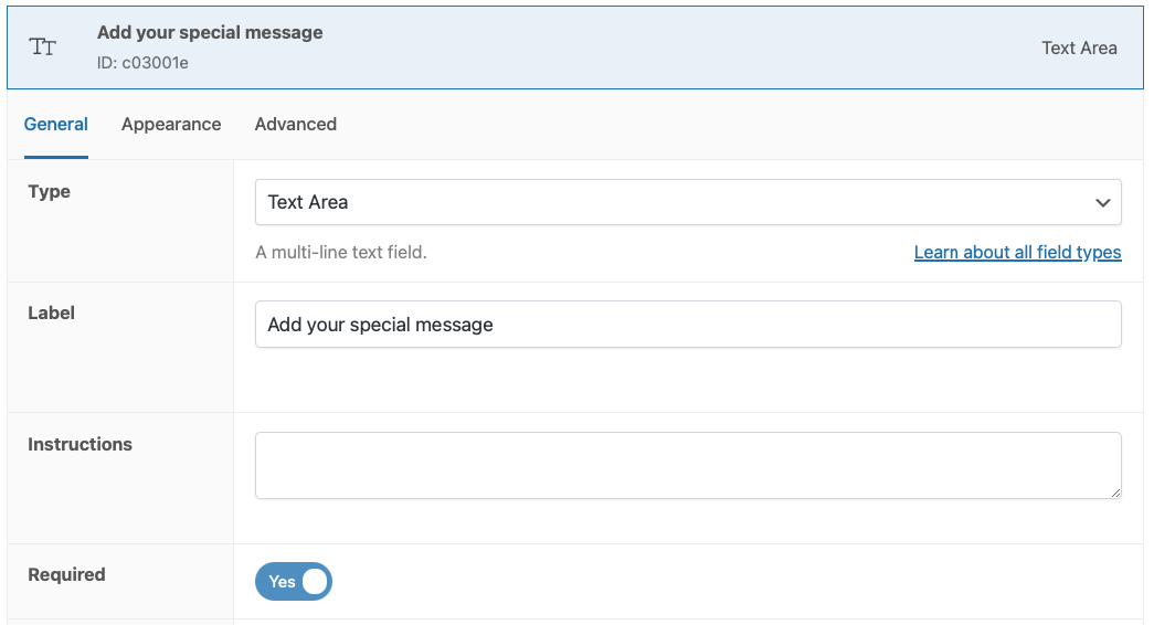 Adding a text area field