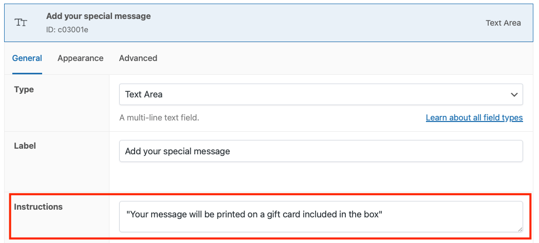 Adding instructions to a field
