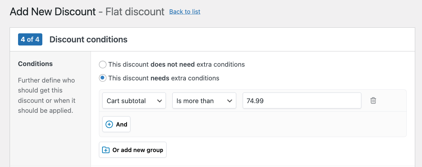 Add a cart subtotal minimum rule