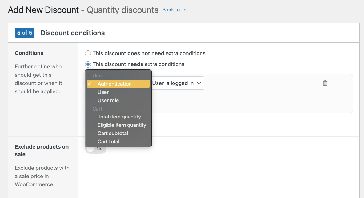 Tiered discount extra conditions