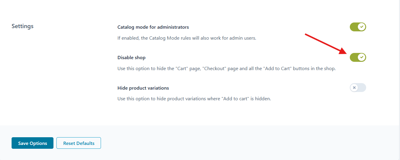 Choose “Disable shop” in the settings options