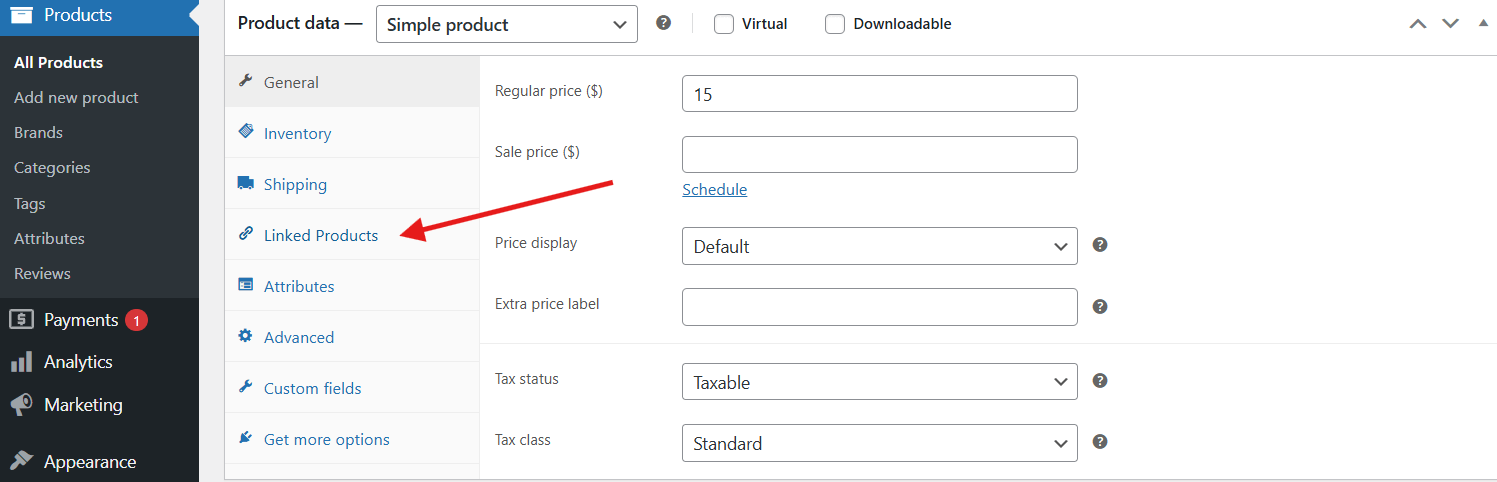 Choose “Linked Products” on the next screen