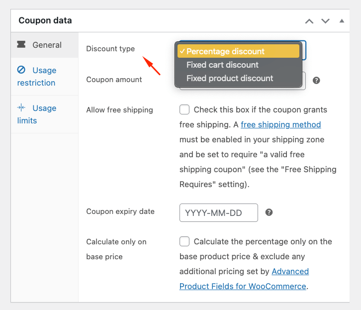 Different discount types for coupons