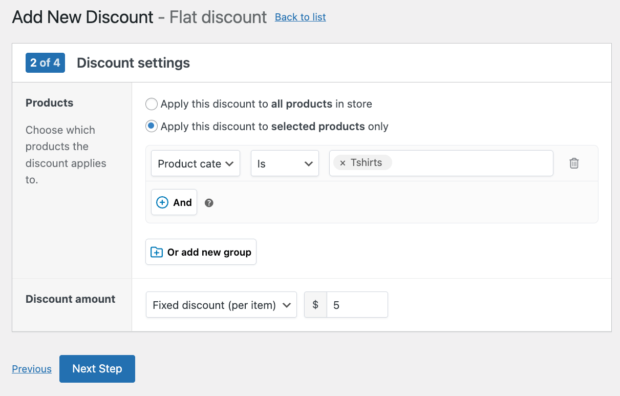 Apply discount to a specific category and adjust the discount amount