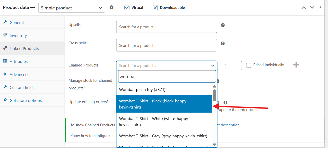 Choose a product from the dropdown menu