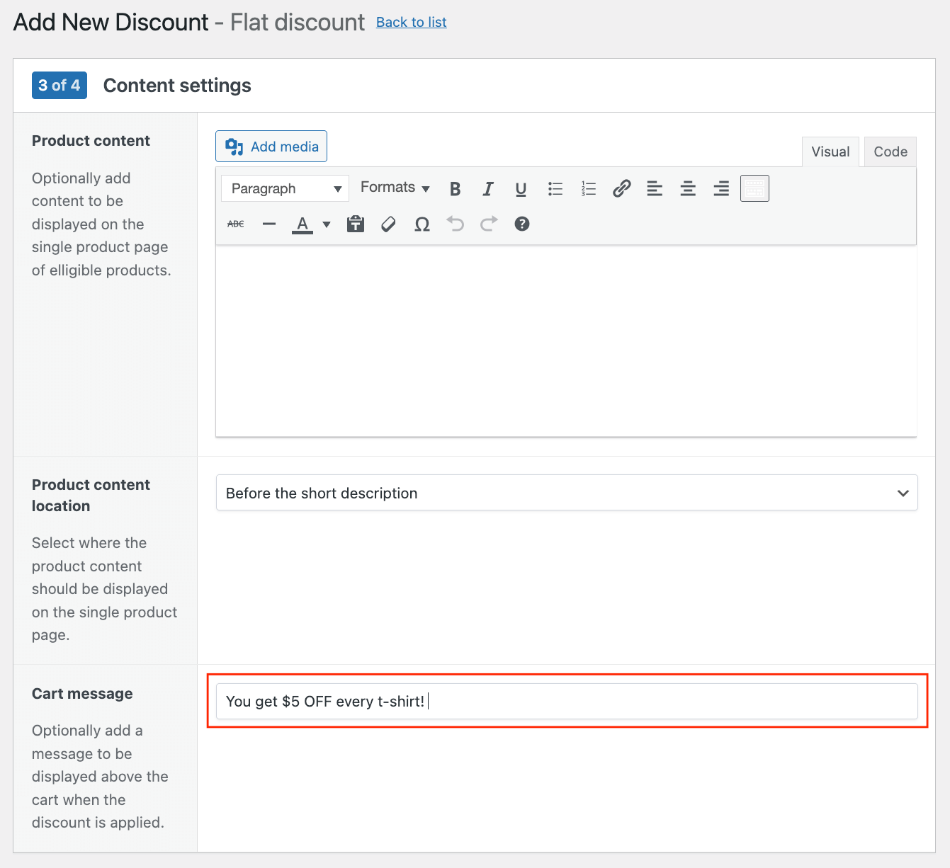 Add customized content to the cart and product page