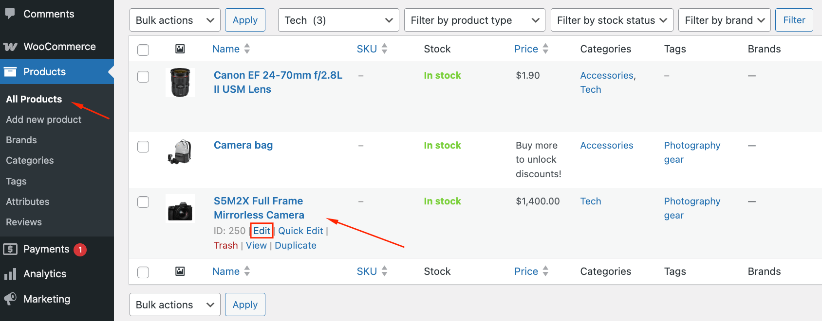Edit a product in WooCommerce