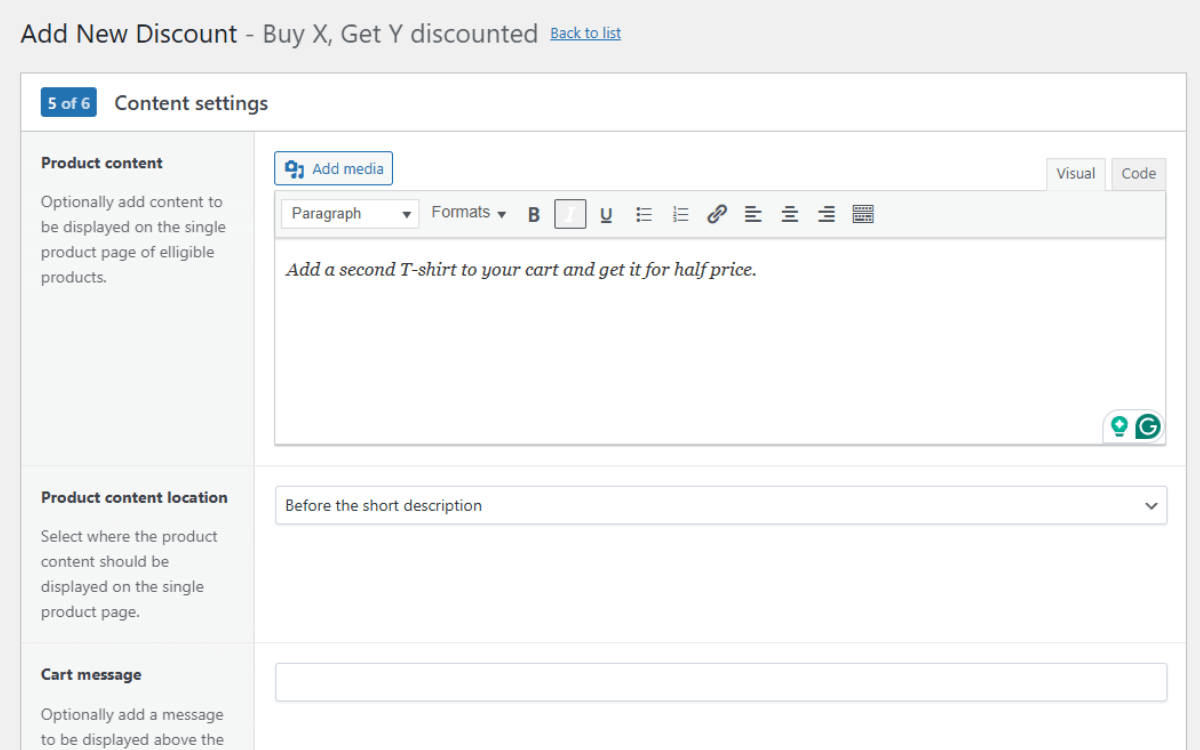 buy x get y messaging