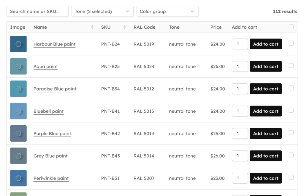 WooCommerce Product Table example
