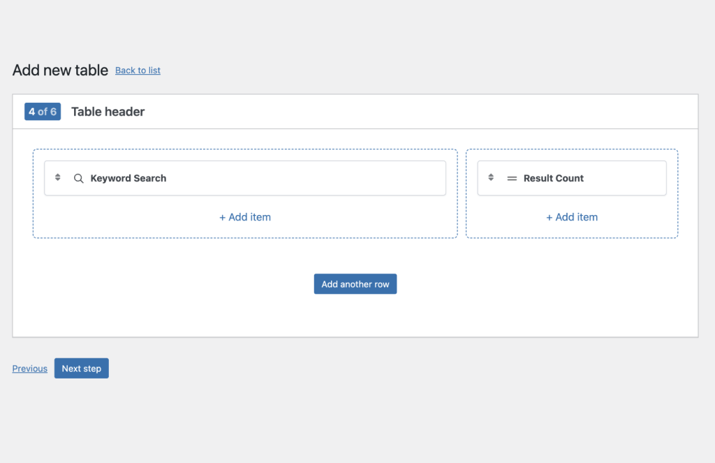 Table builder step 4