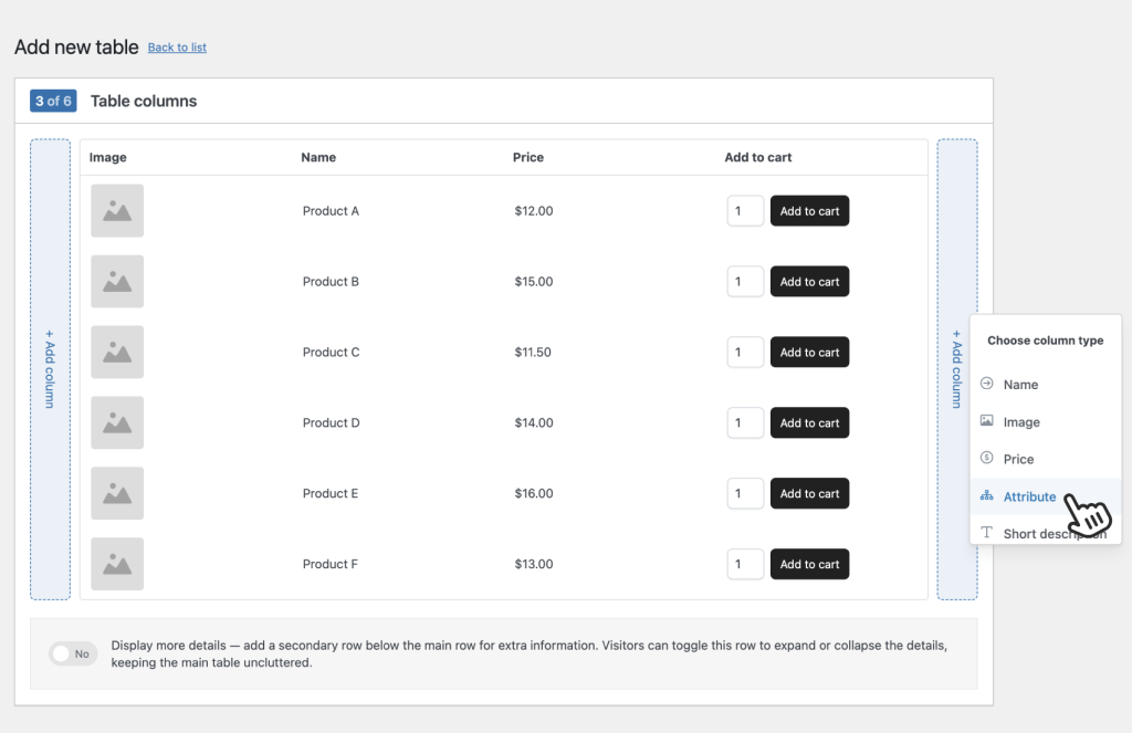 WooCommerce Product Tables - visually create tables