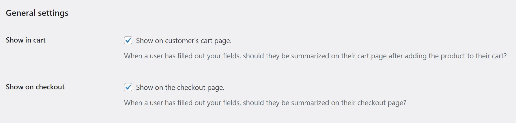 WooCommerce custom fields: product fields display settings