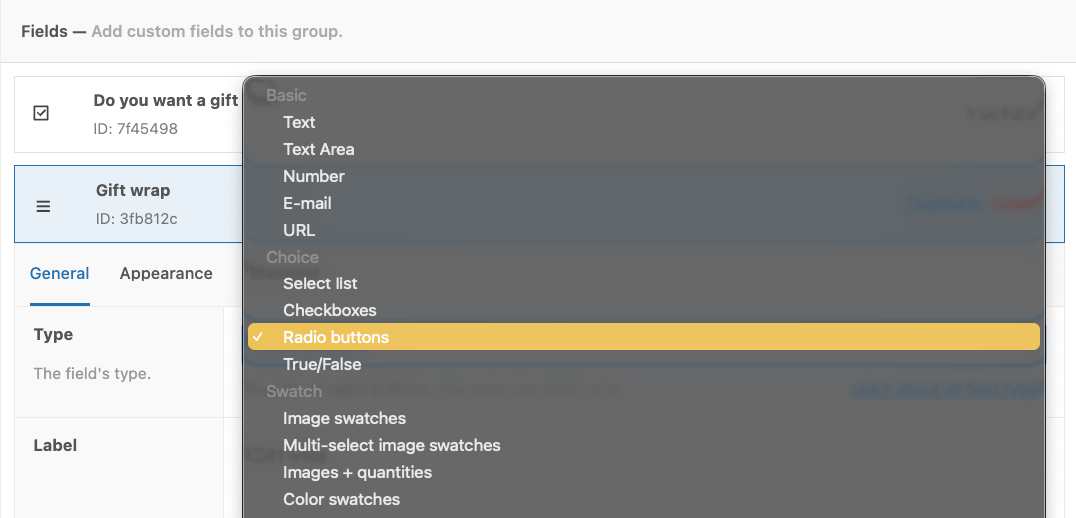 Select “Image swatches” under “Type”