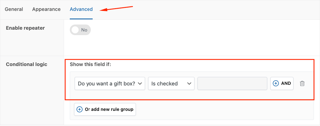 Add conditional rule between 2 custom product fields