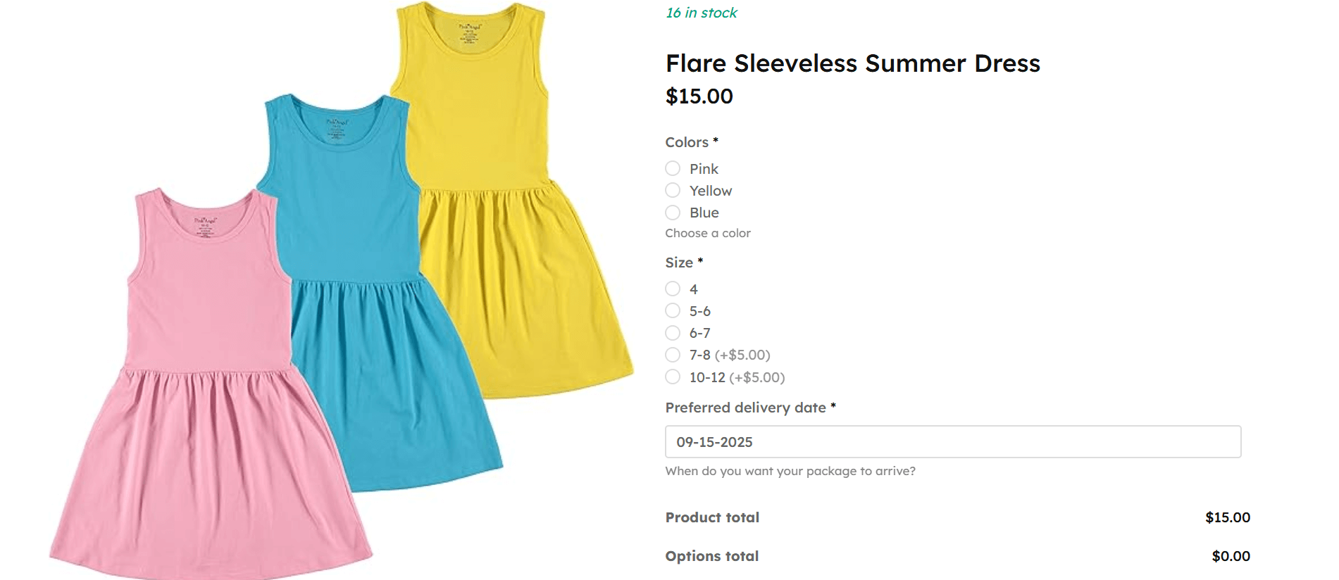 Variable product example with sleeveless dresses