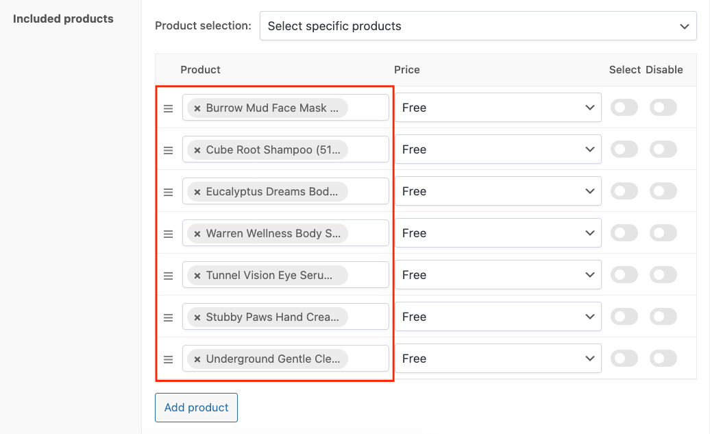 Add products under the “Included products” field