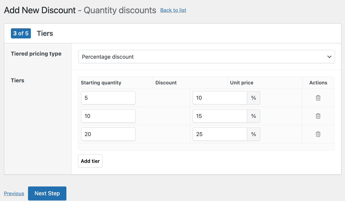 Adding the pricing tiers to the quantity discount