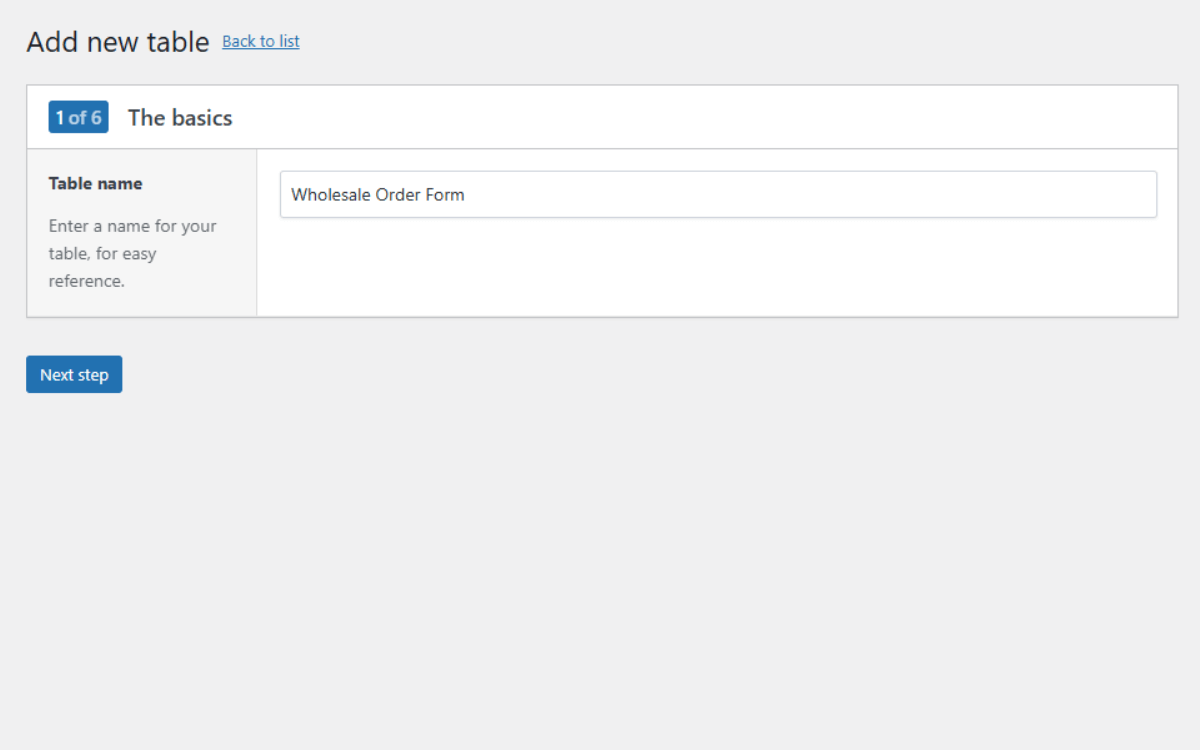 add new order form table