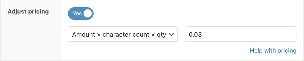 Selecting the Adjust pricing option for a product field