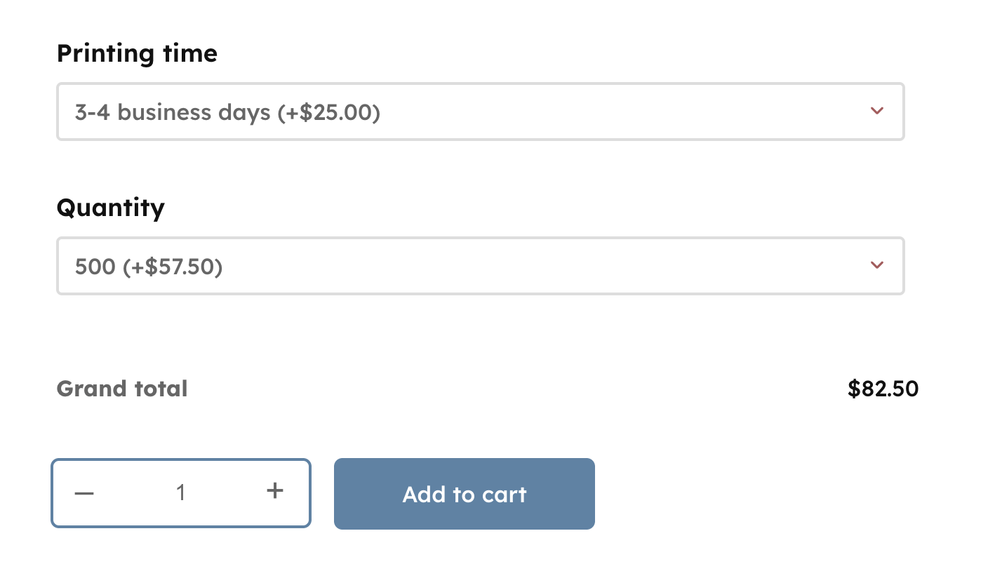 A WooCommerce product with options that change the final product price
