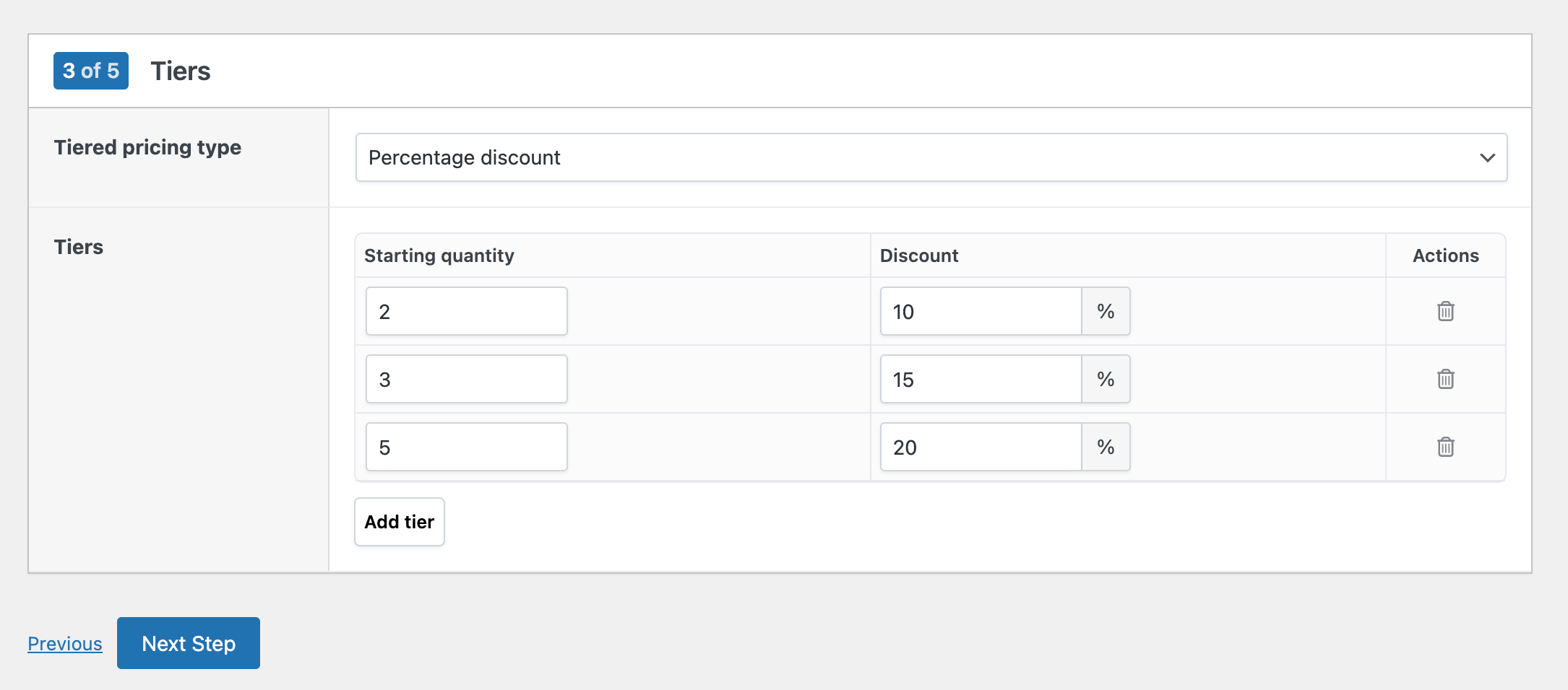 Bulk discount tiers configuration in WooCommerce