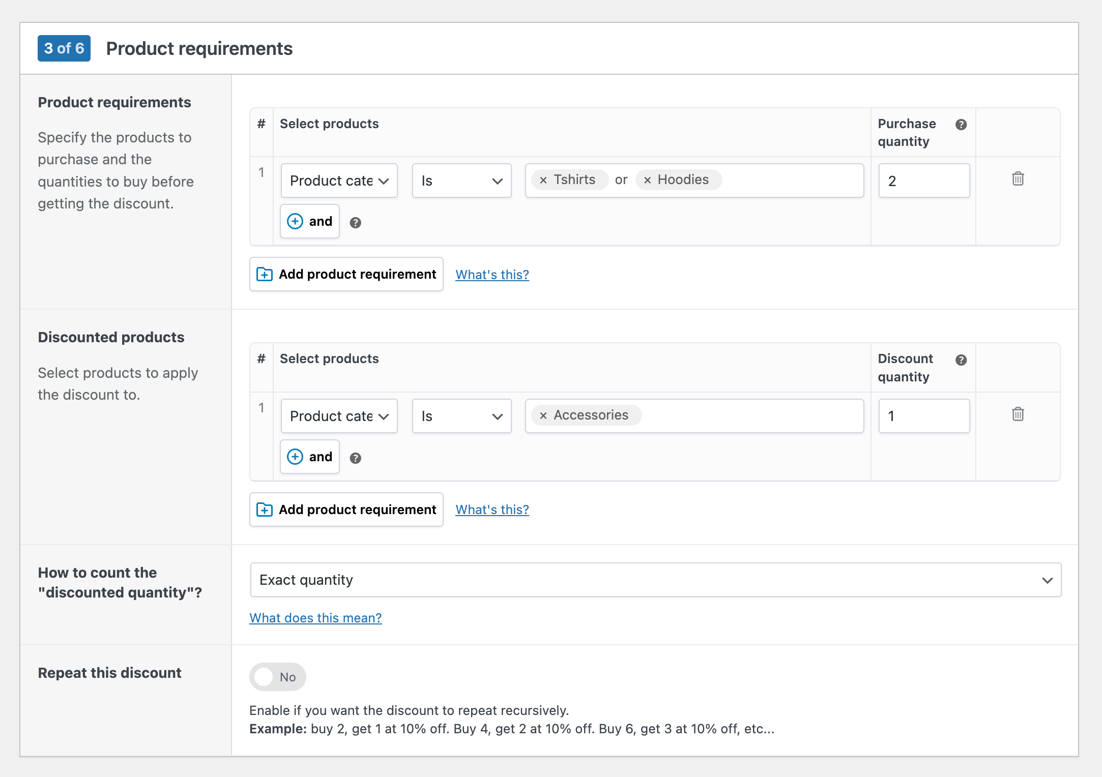 Create a "Buy X, get Y discounted" discount in WooCommerce: select product requirements (alt)