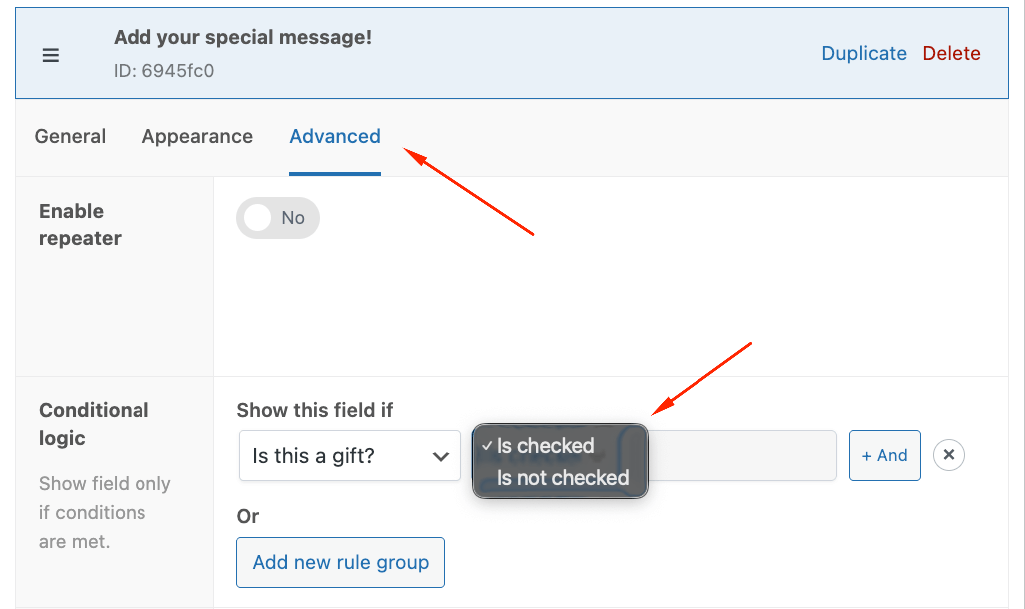 Adding a conditional rule to a product field