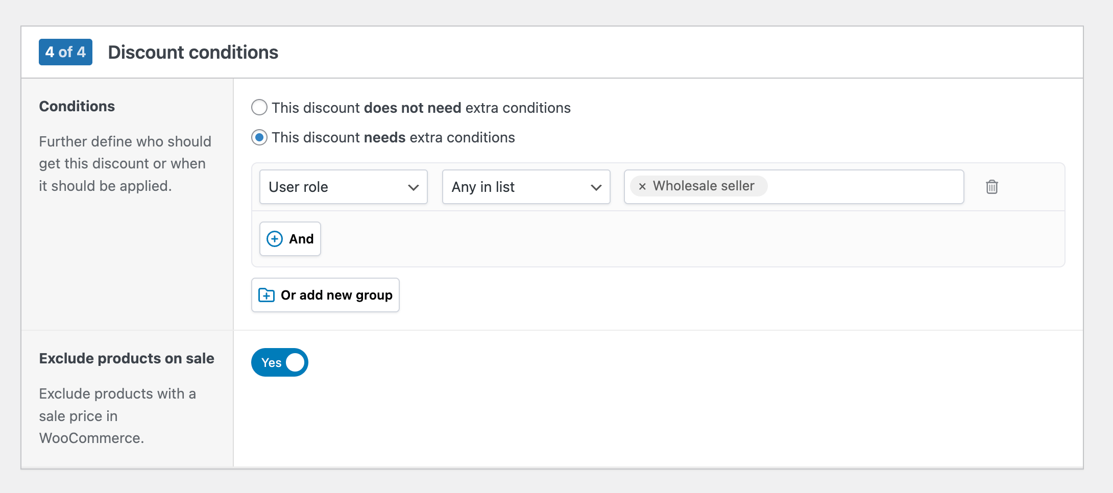 Creating a discount in WooCommerce step 4: discount conditions