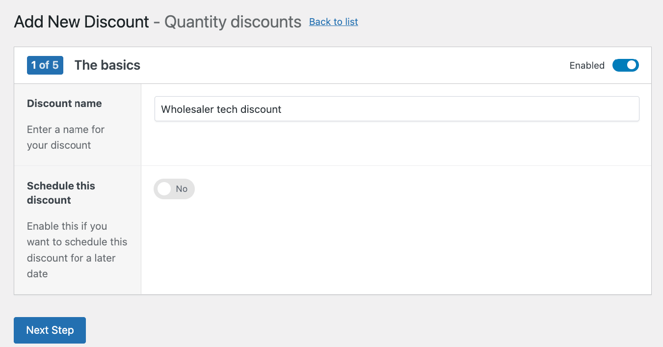 Naming the quantity discount