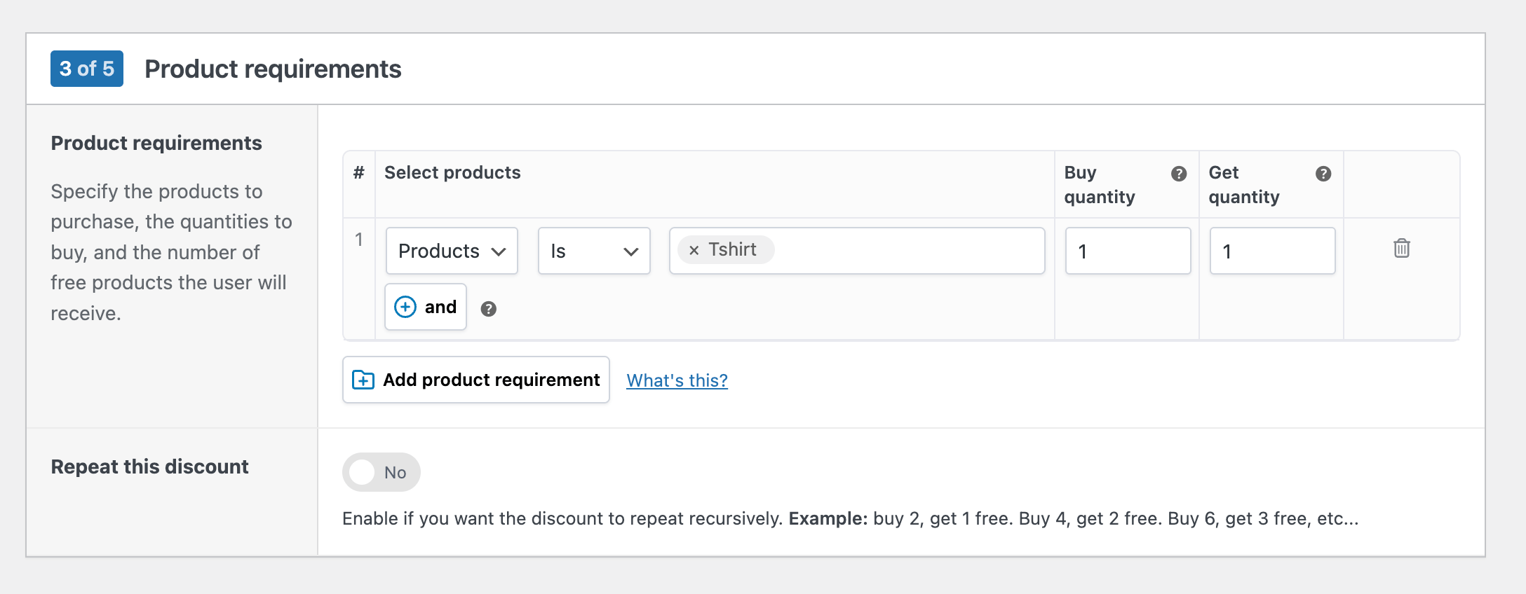 Create a "free products" discount in WooCommerce: product requirements for a BOGOF discount