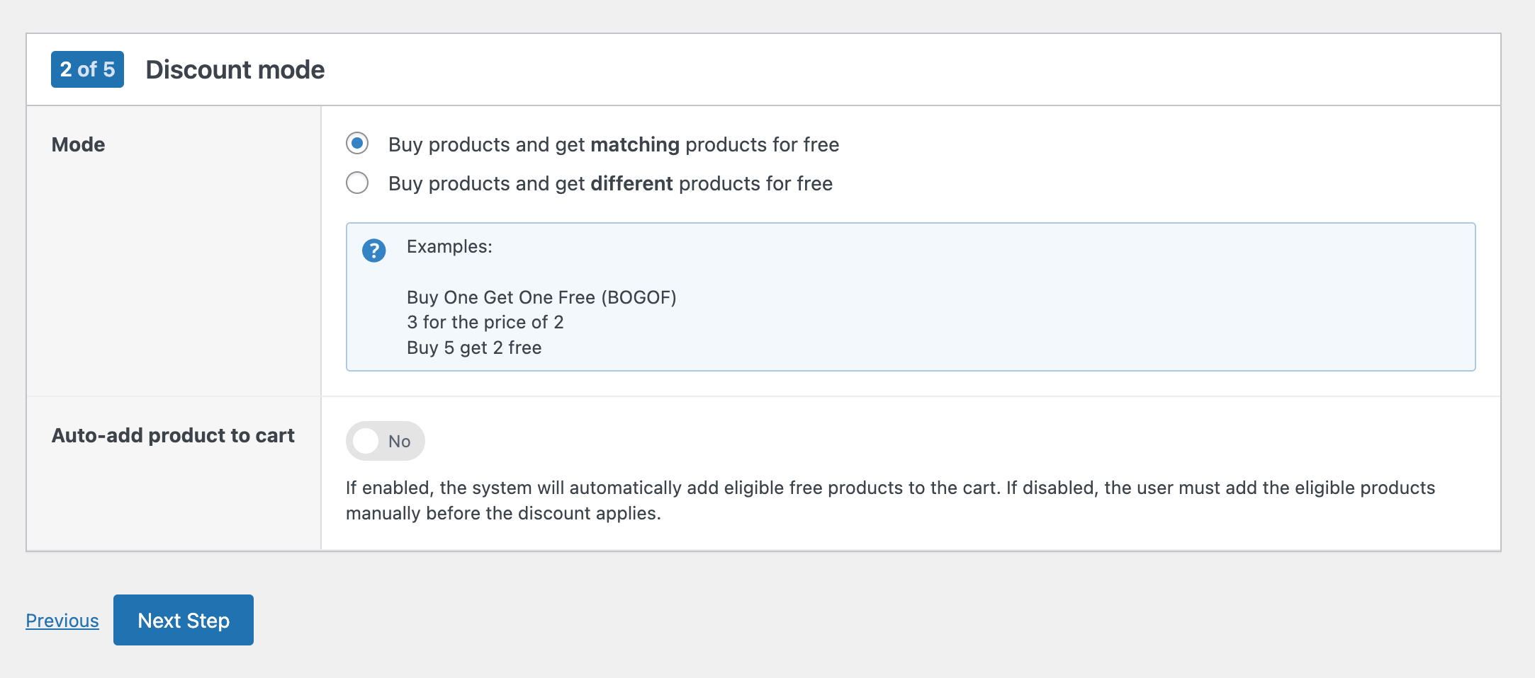 Create a "free products" discount in WooCommerce - step 2: select product requirements