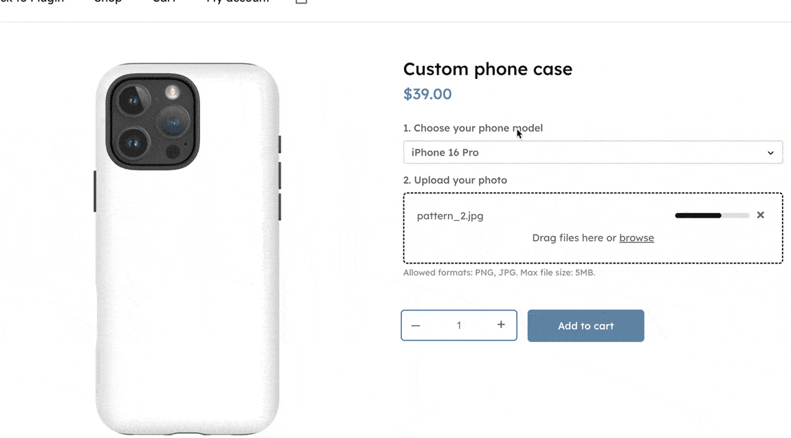 Demo animation of live preview phone case builder on WooCommerce