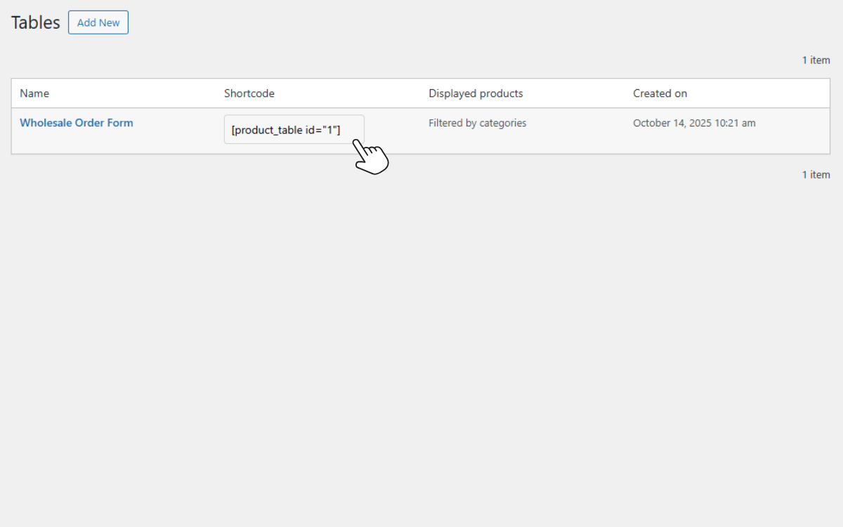 product table shortcode