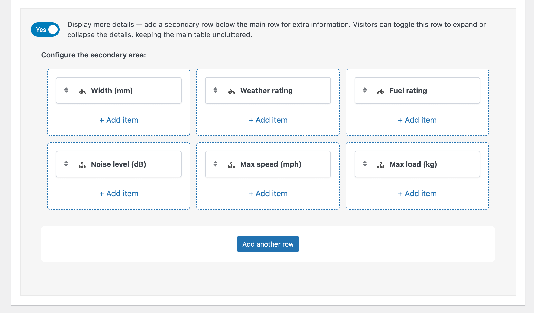 WooCommerce product table builder: add extra details to the rows
