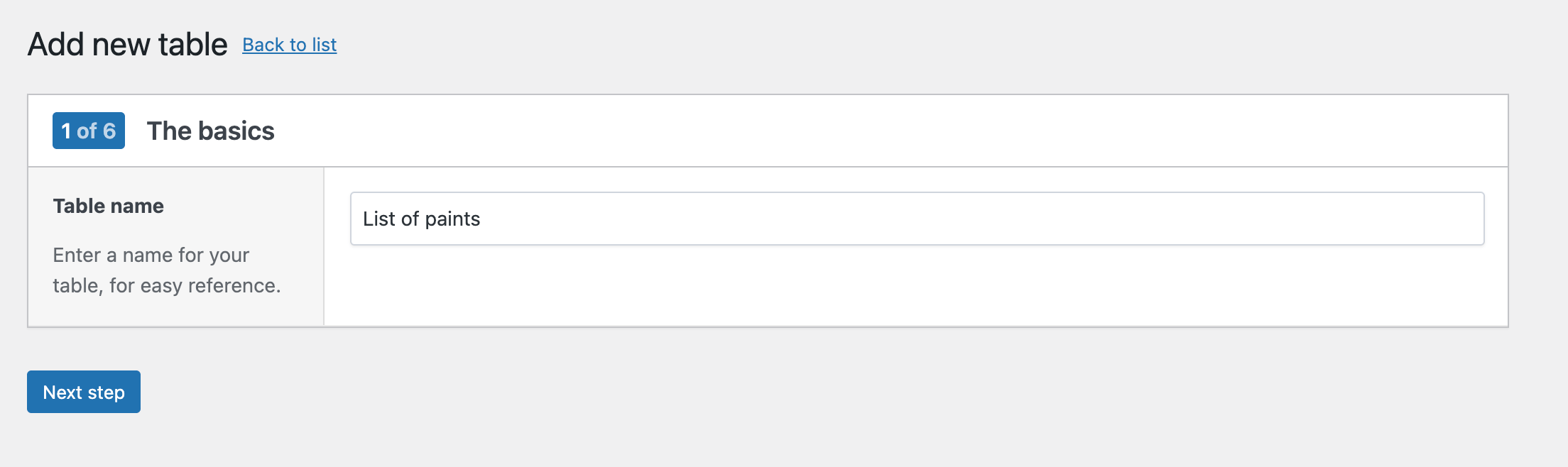 WooCommerce product table builder step 1: naming your table