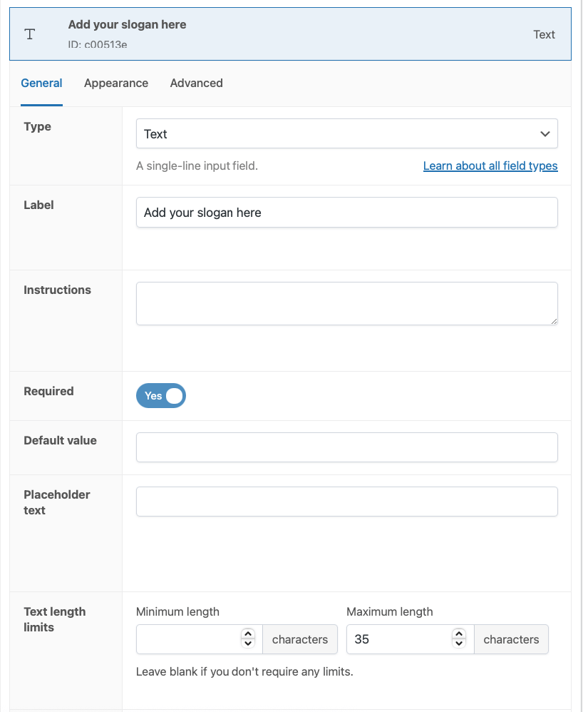 Text input settings in APF